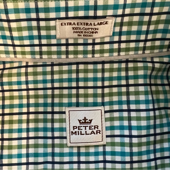Peter Millar Men's XXL Green Plaid Cotton Long Sleeve Button Down Shirt - Picture 3 of 3